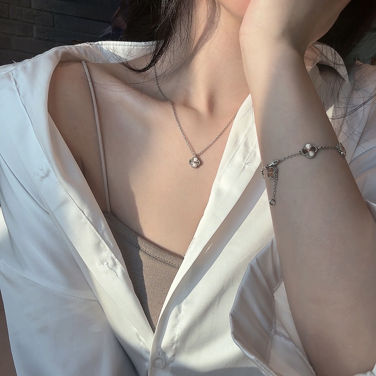 【mini無鑽項鍊】18k”聖誕鐳射玫瑰金四葉草”單花高奢定製款