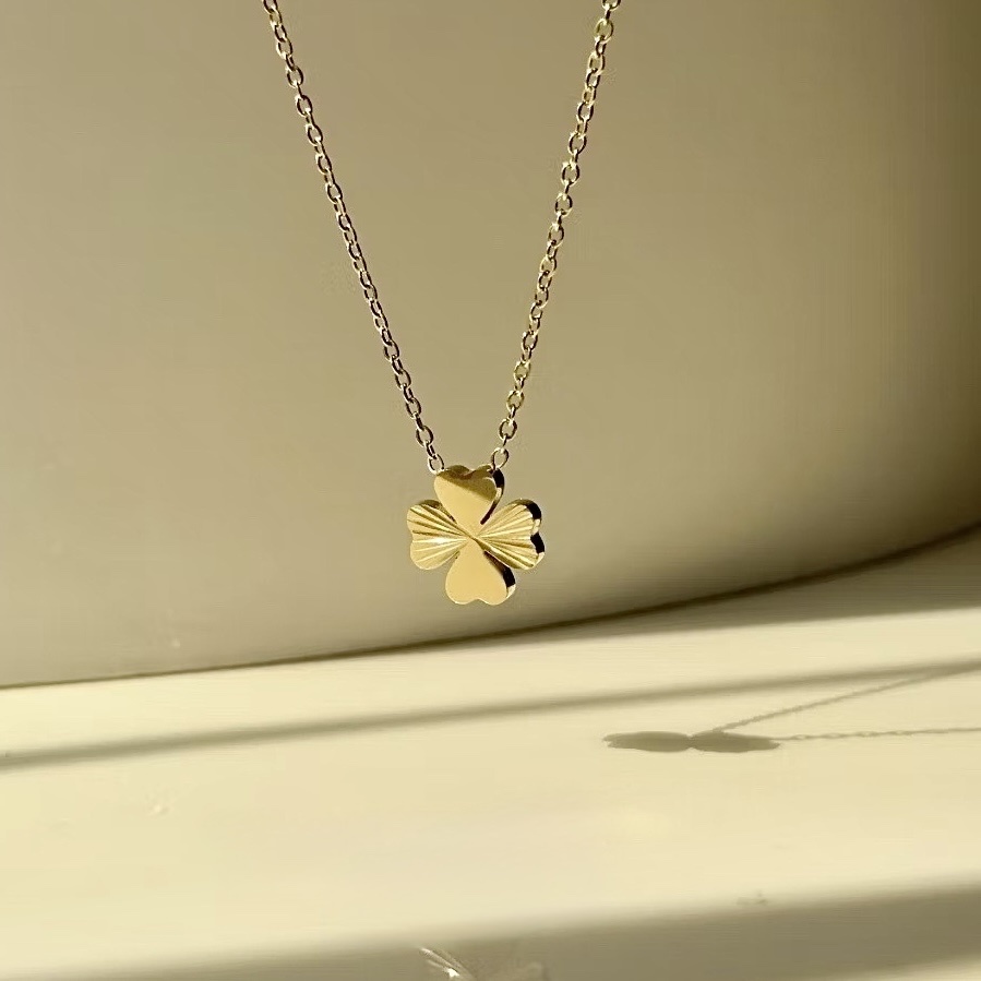 gold黃金幸運四葉草鈦鋼項鍊