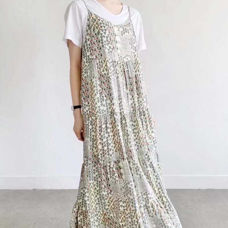 【零碼出清不退換】細吊帶印花雪紡洋裝