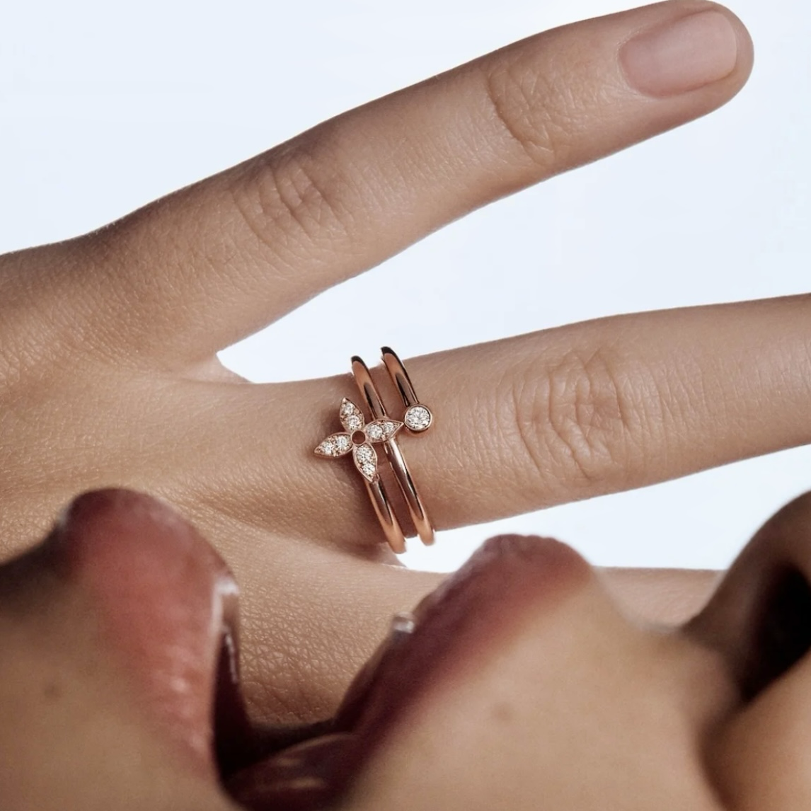 18k”ldylle小老花鑽三層”高奢定製開口戒