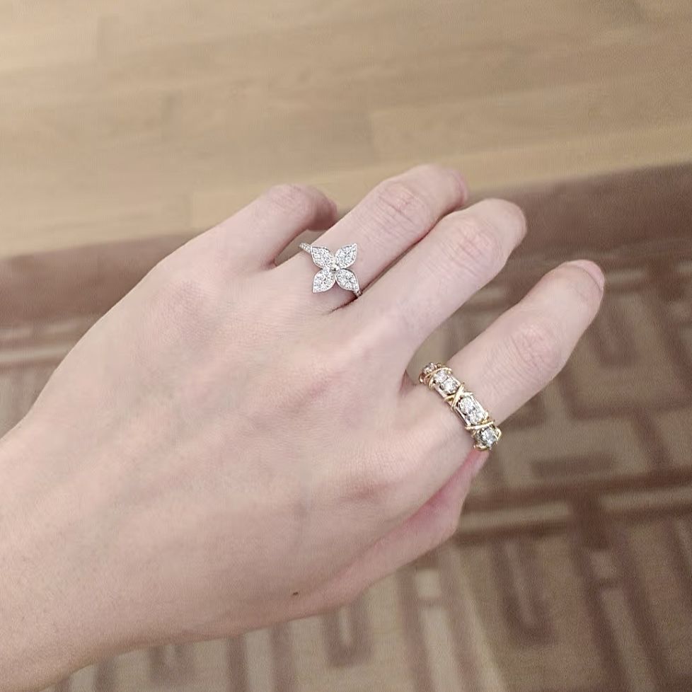 18k”ldylle Blossom滿鑽單顆老花高奢定製戒指