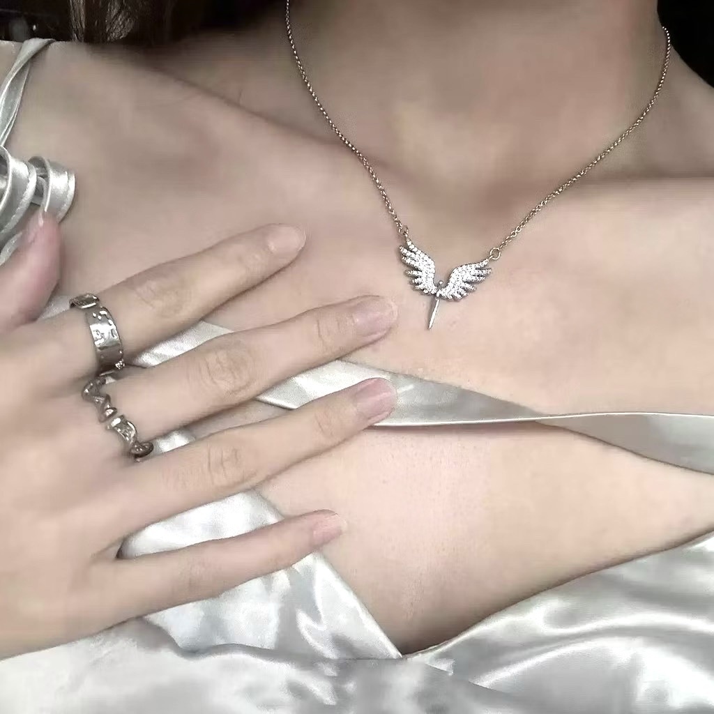 angle白金滿鑽天使之翼”鈦鋼定製項鍊