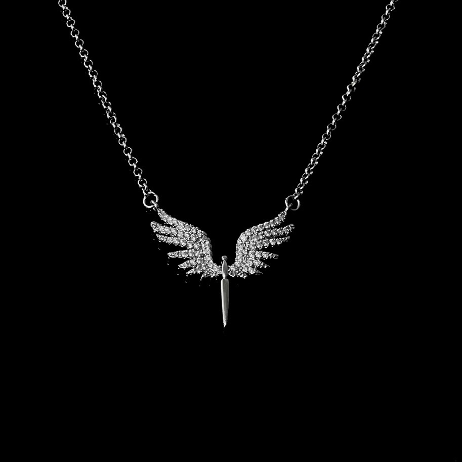 angle白金滿鑽天使之翼”鈦鋼定製項鍊