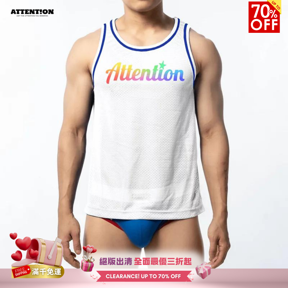 【白色驕傲款】Attention美式網眼雙色運動背心