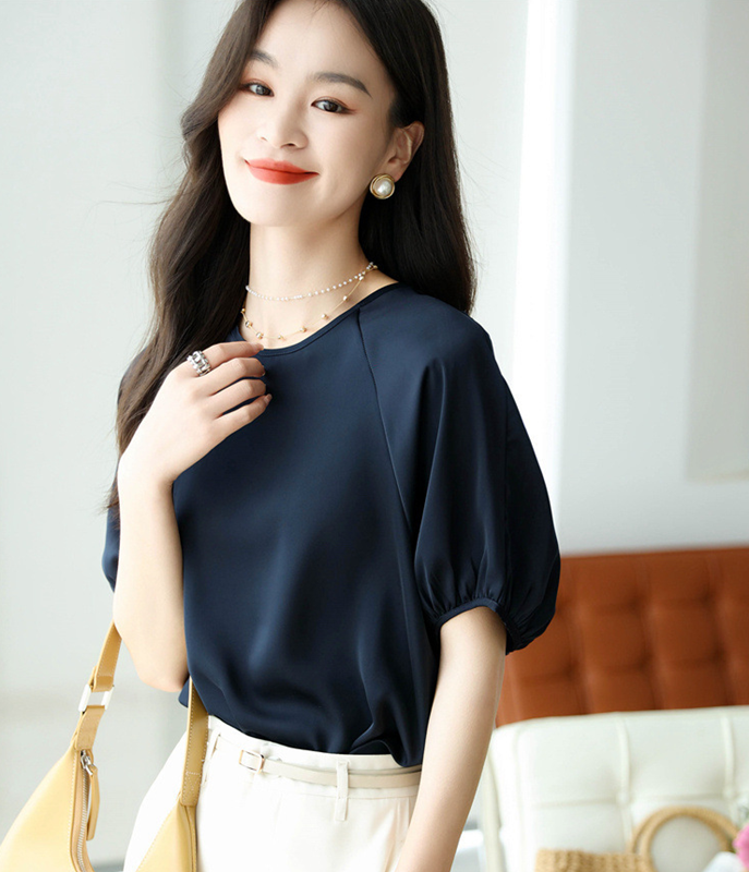 圓領落肩純色雪紡上衣 四色