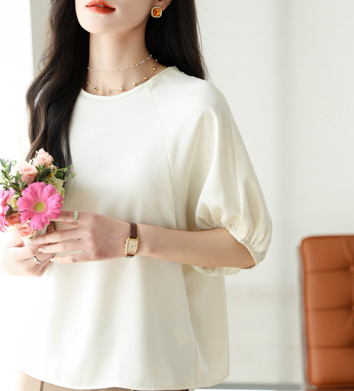 圓領落肩純色雪紡上衣 四色