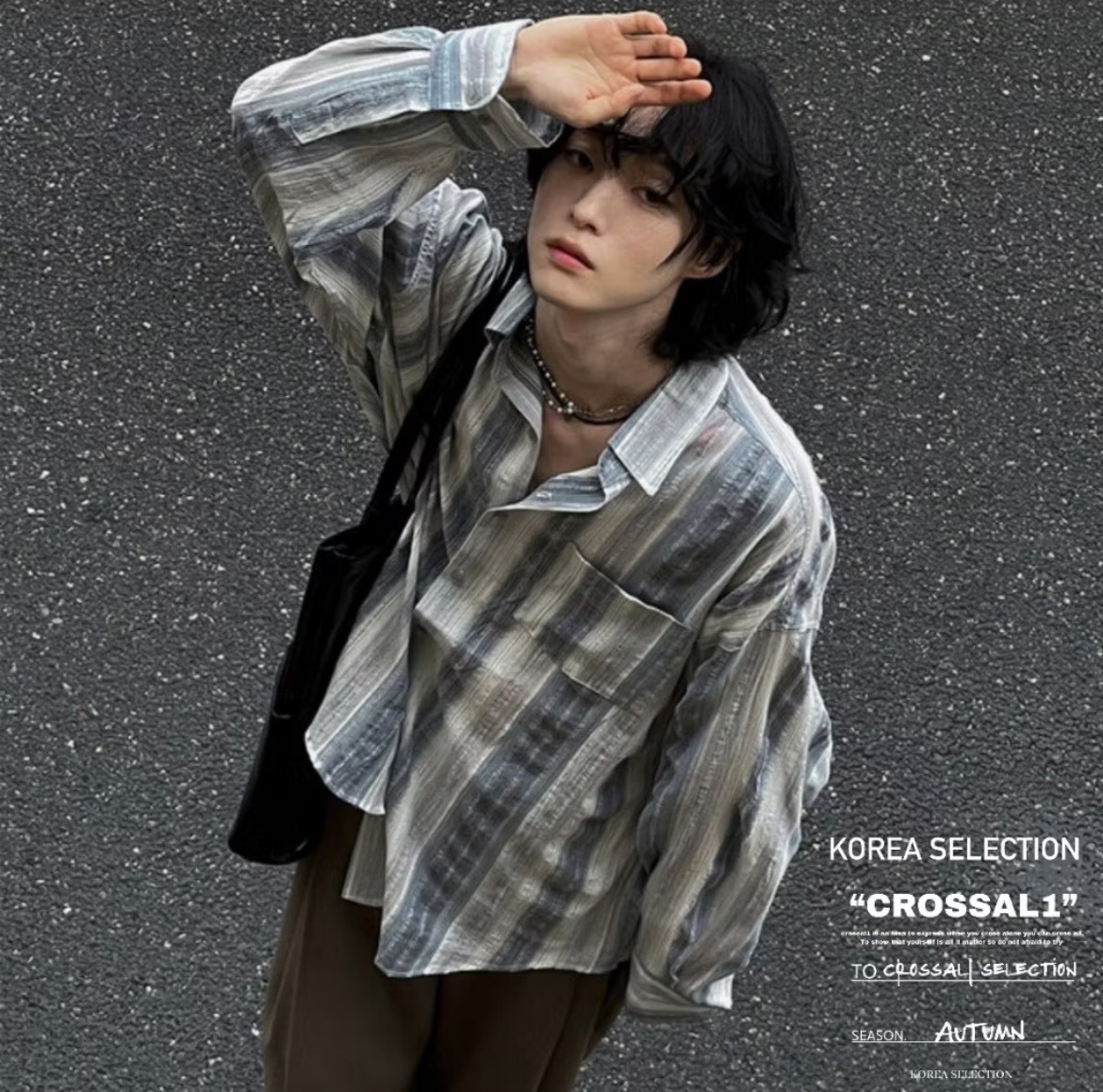 褶皺直條紋長袖襯衫