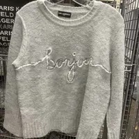 [S] KARL LAGERFELD LT HGR/SLVR BONJOUR SCRIPT LUREX SWEATER, L4ZSY727-LGV (SKL1221)
