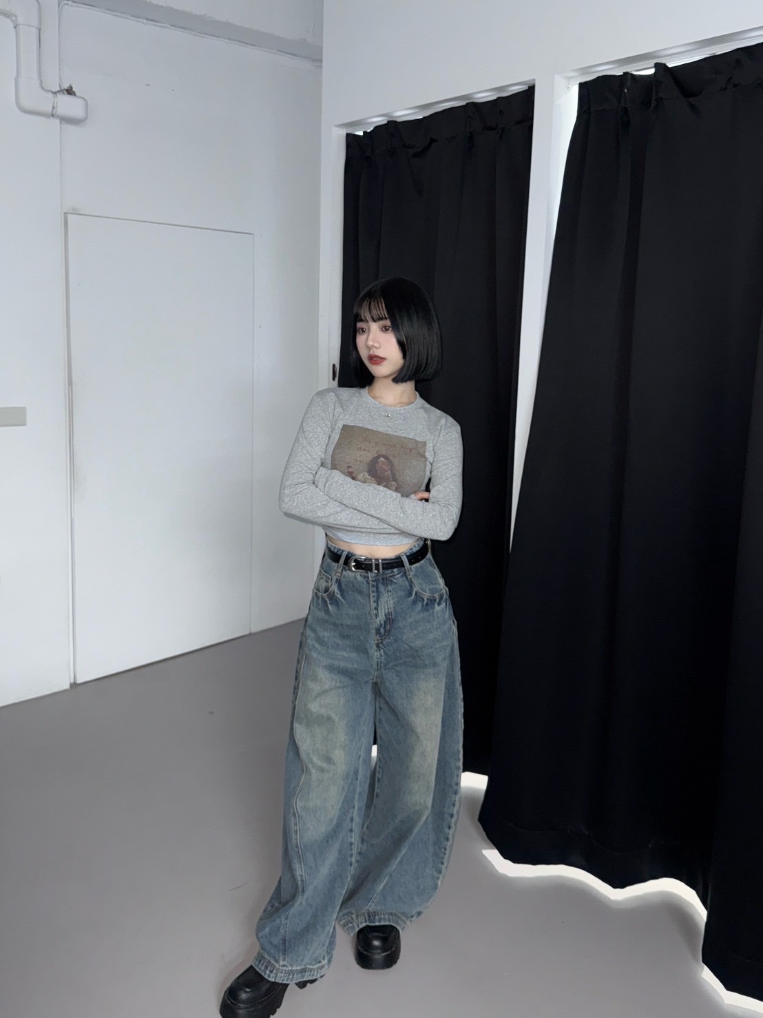 (GOAL) barwells 立體裁剪輪廓  水洗彎刀褲 八尾 25118