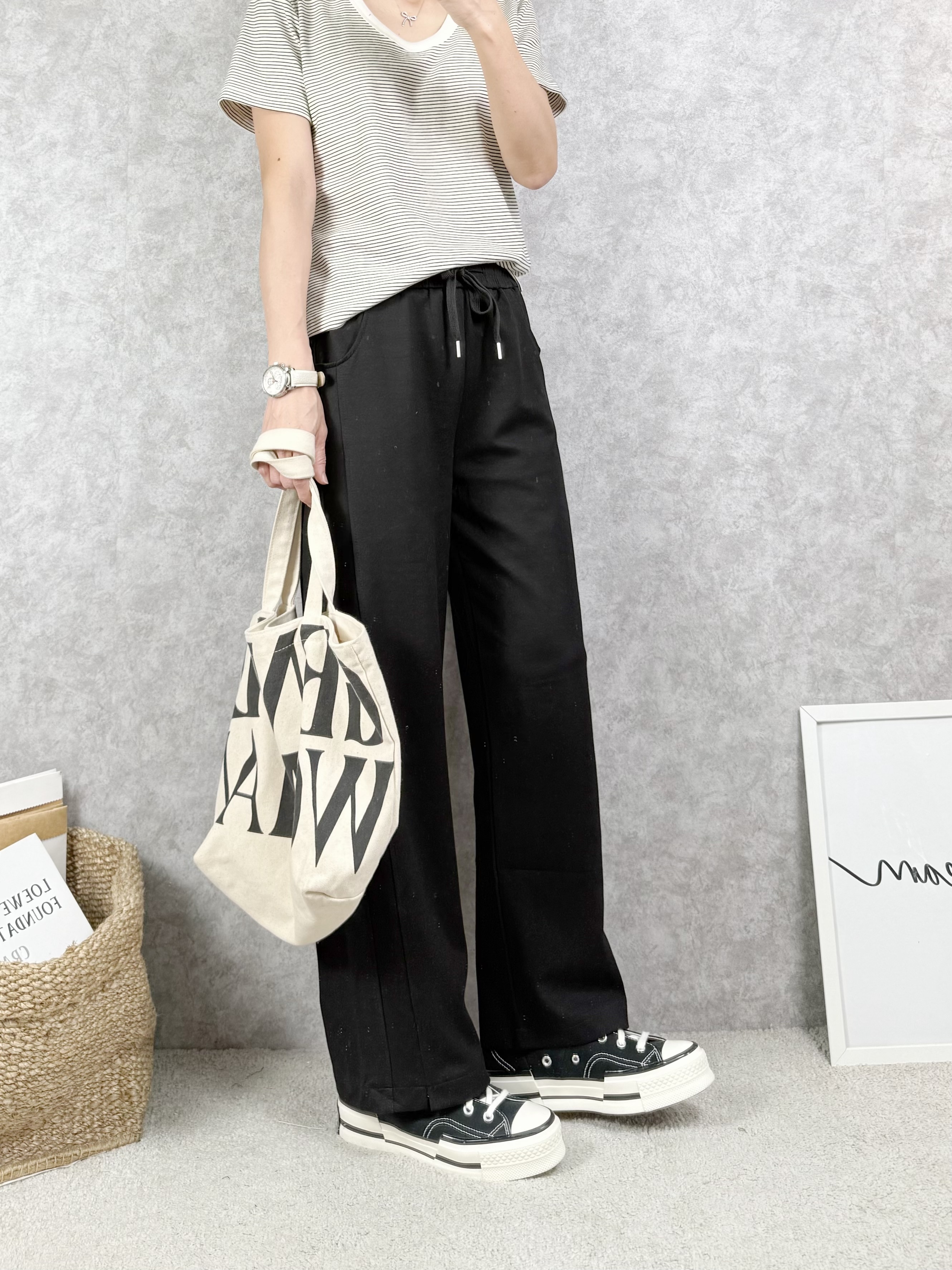 有挺度又不厚重的棉質寬褲