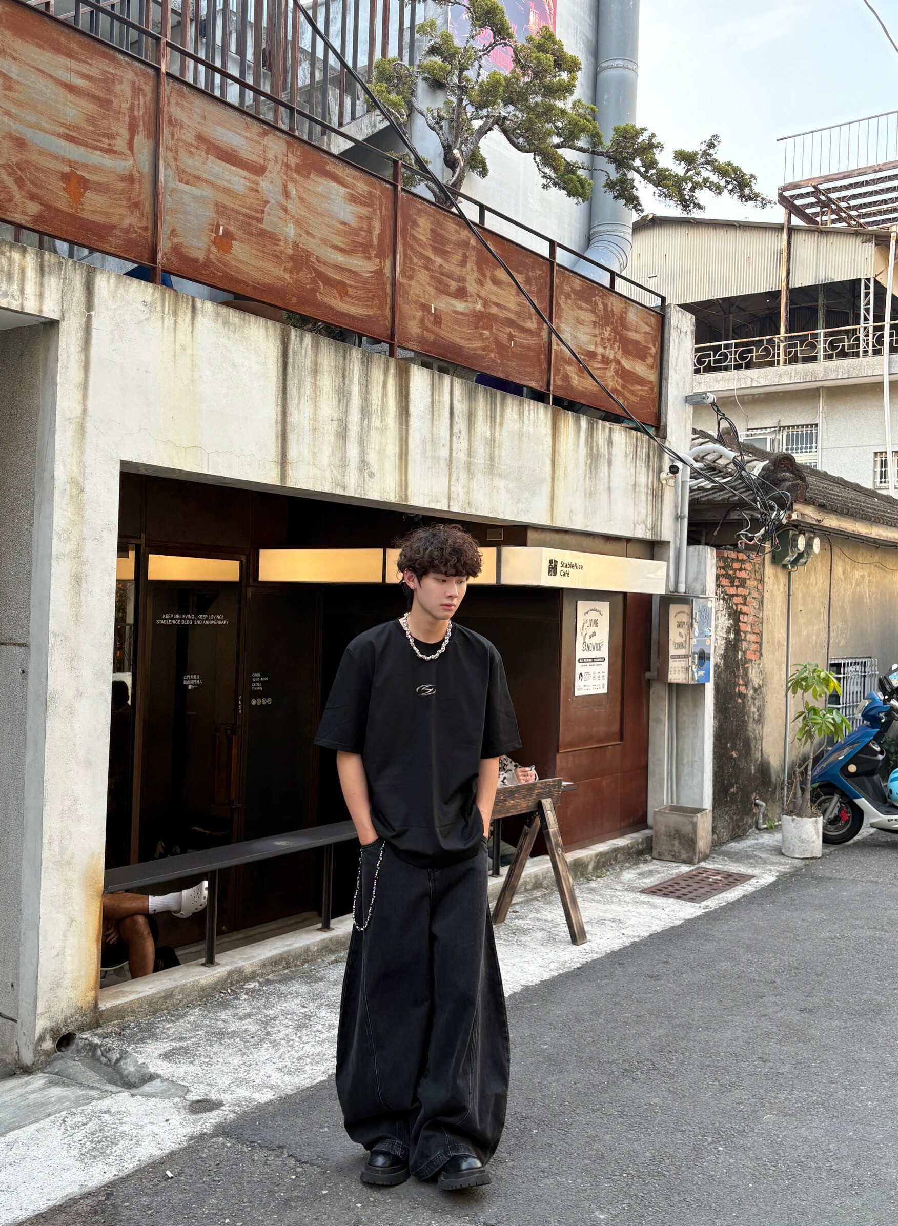 (GOAL)八尾 解構做舊 黑色彎刀褲 24148