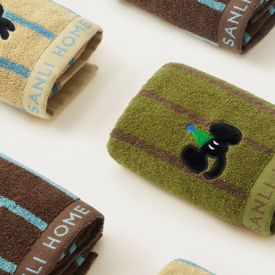 《5824》大象刺繡條紋純棉浴巾