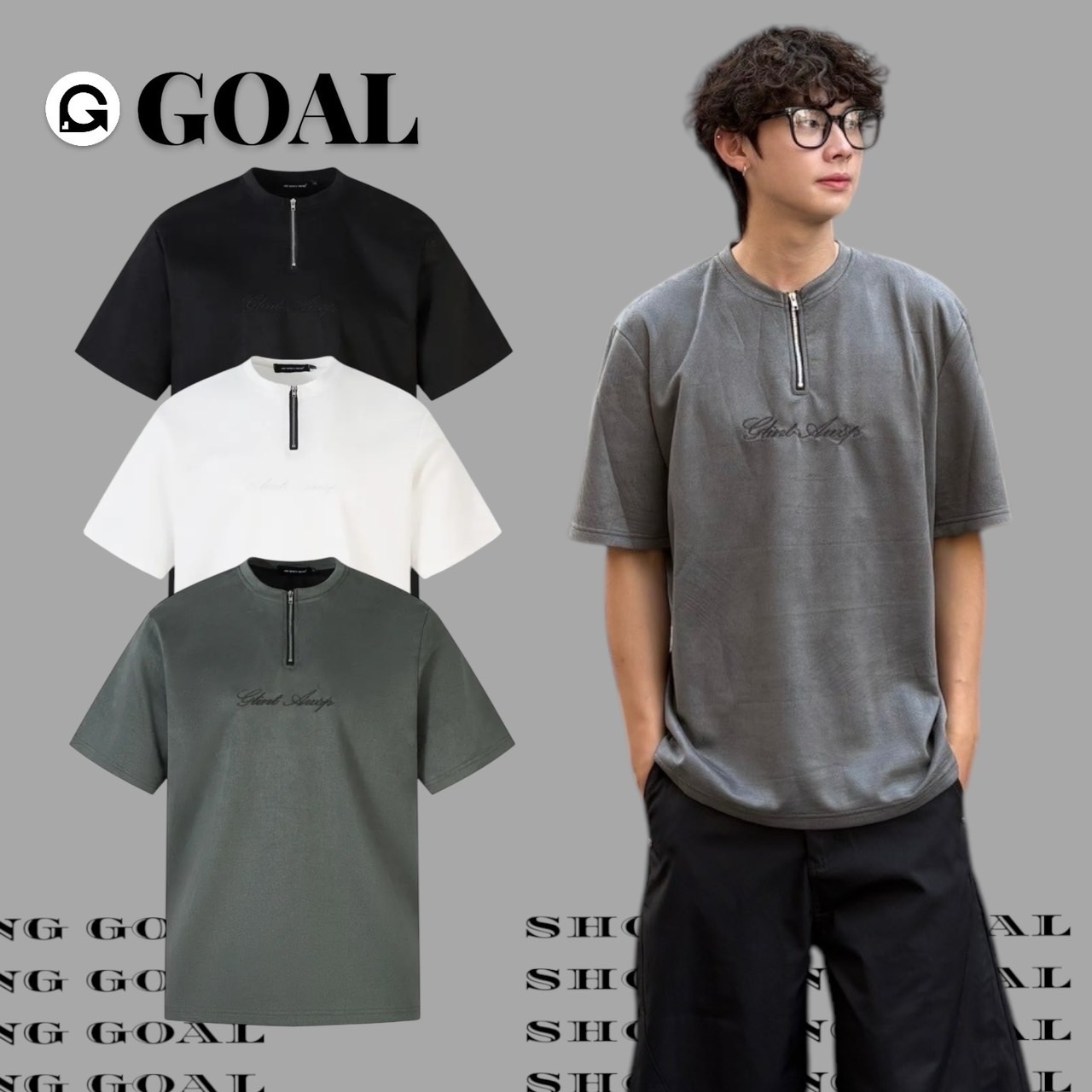 (GOAL) AW 半拉鏈 復古圓領 短T aw2523