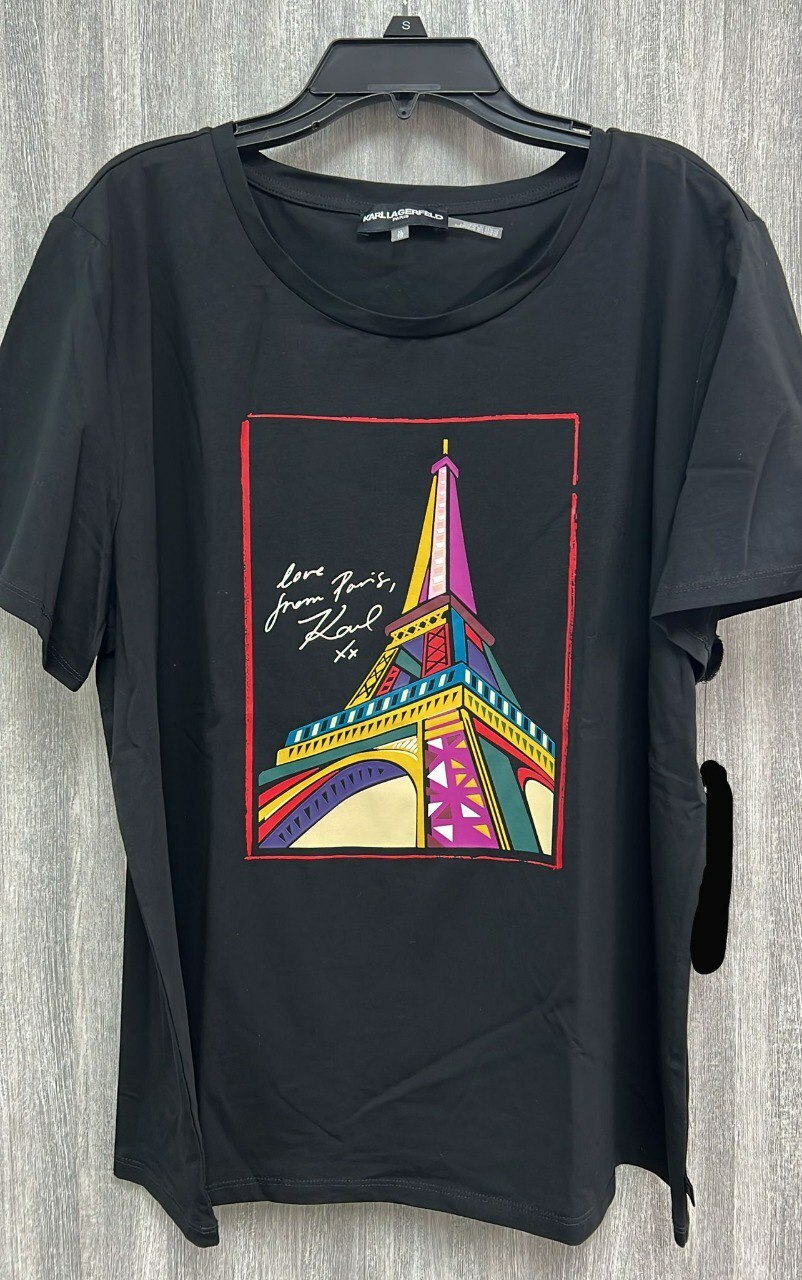 [S] KARL LAGERFELD BLACK LOVE FROM PARIS EIFFEL TOWER COLORFULL PRINT T-SHIRT, L4WHM026-BLK (SKL1238)