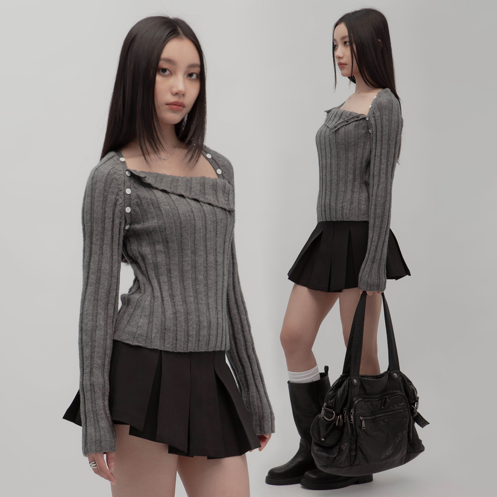 修身粗條針織上衣