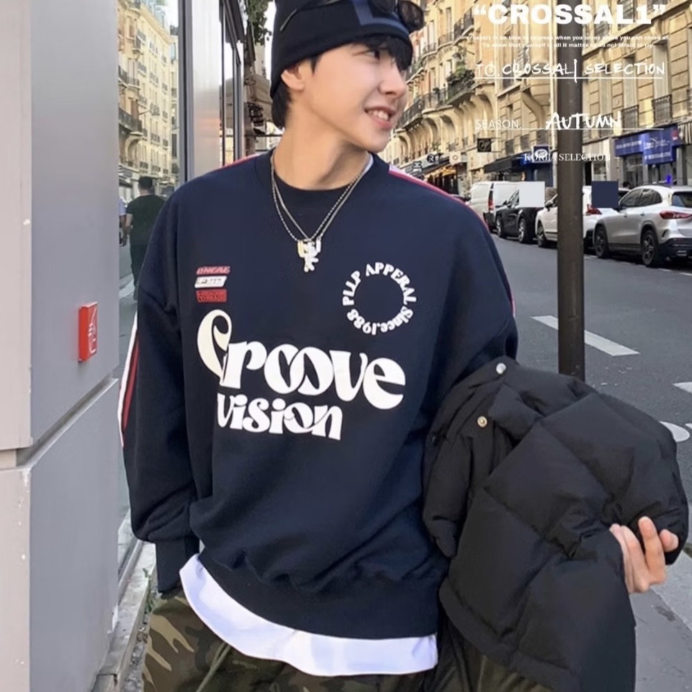 Groove vision字母線條拼接印花長袖