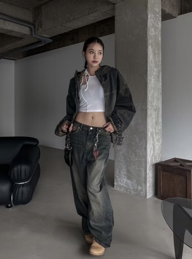 做舊水洗銹土牛仔褲