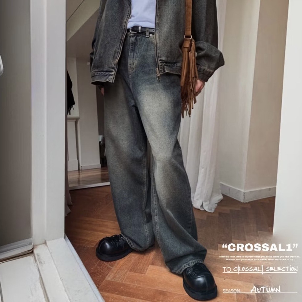 做舊水洗銹土牛仔褲