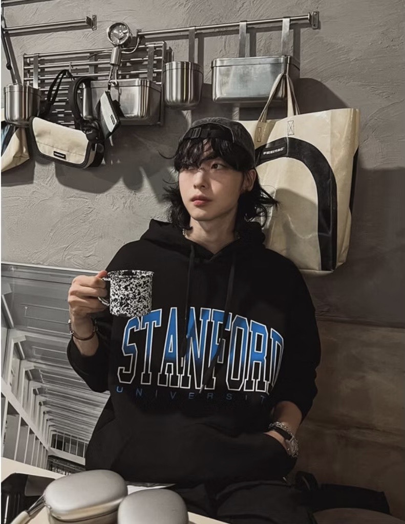 史丹佛印花素面帽T