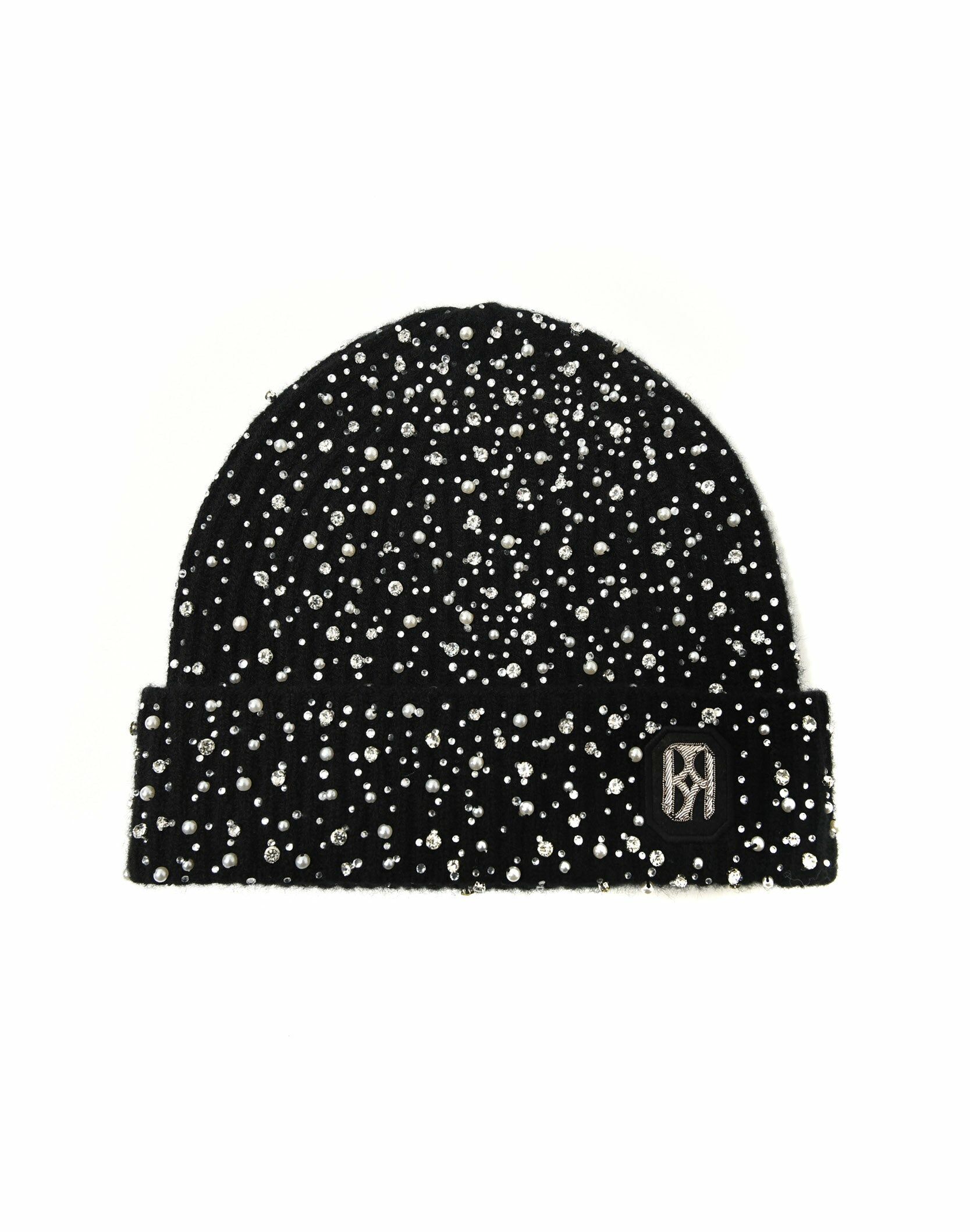 BIRTH OF ROYAL CHILD｜Pearl & Rhinestone Beanie (Black)