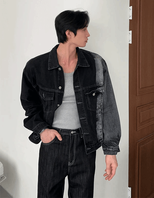 刷白拼色牛仔外套