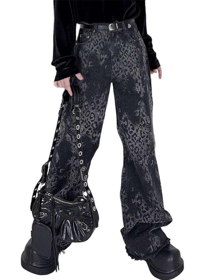 豹紋水洗休閒褲