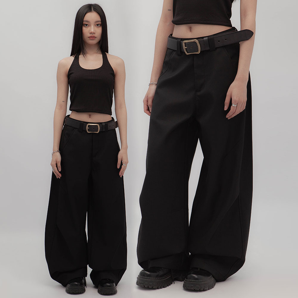 彎刀剪裁立體寬褲