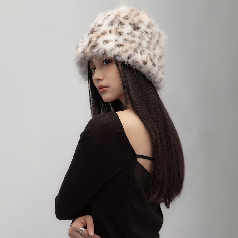 豹紋毛絨漁夫帽