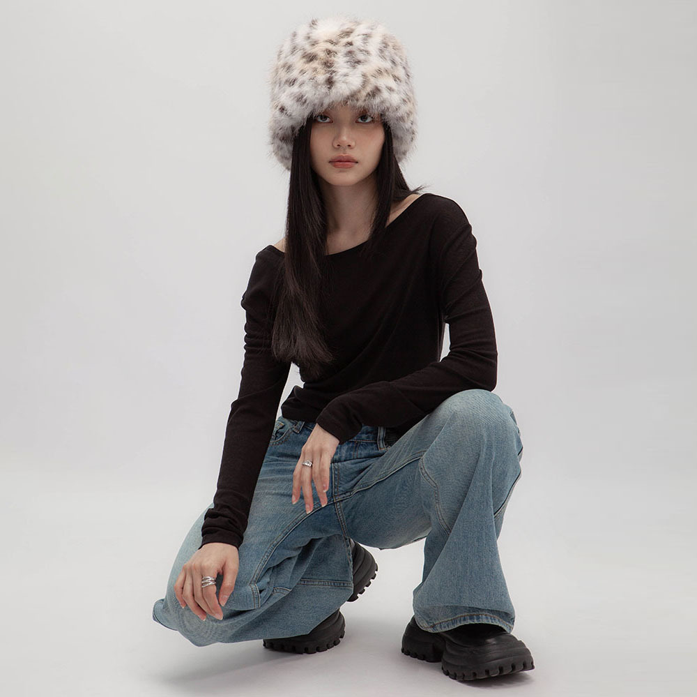 豹紋毛絨漁夫帽