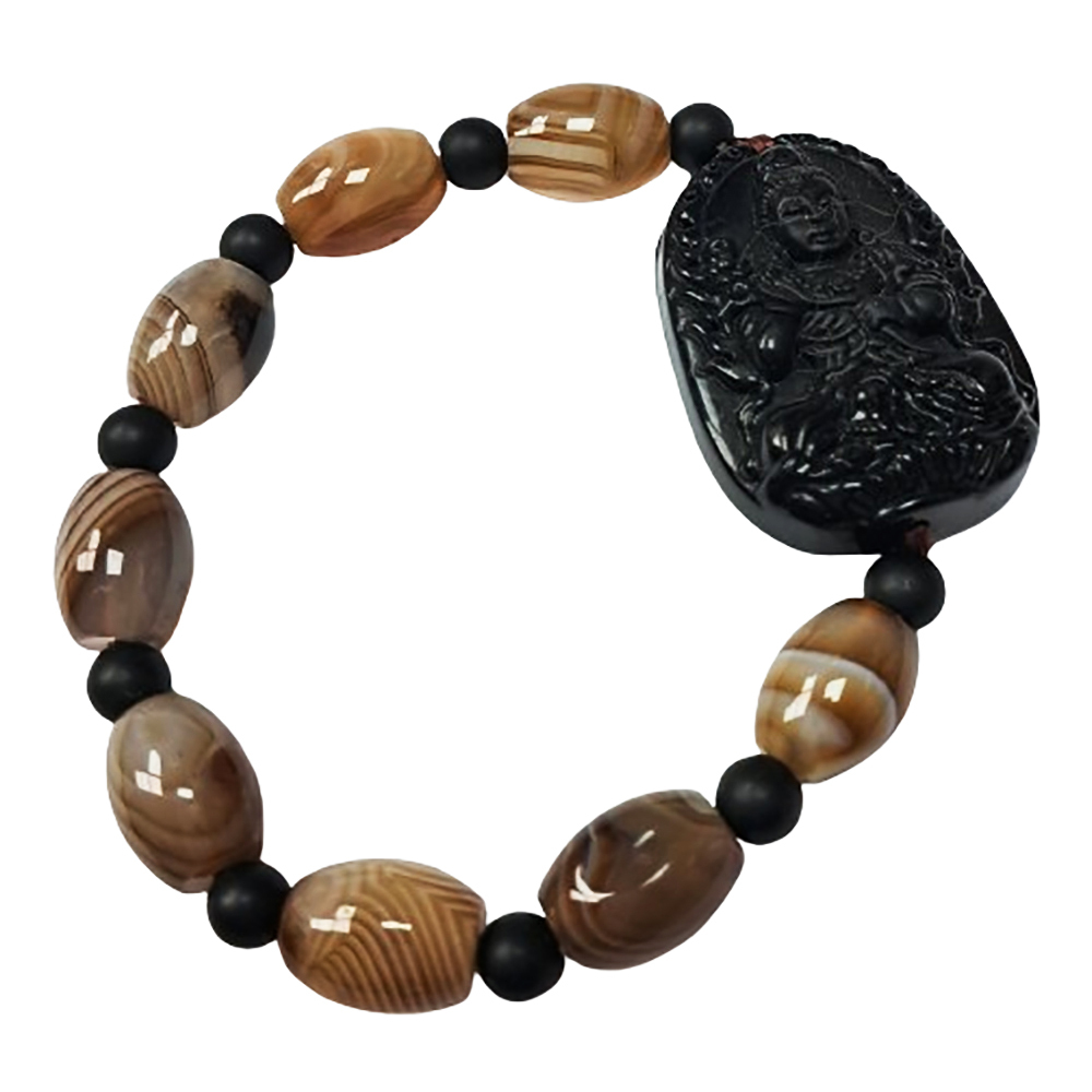 大勢至菩薩黑曜岩+玉髓手珠【十方】140585