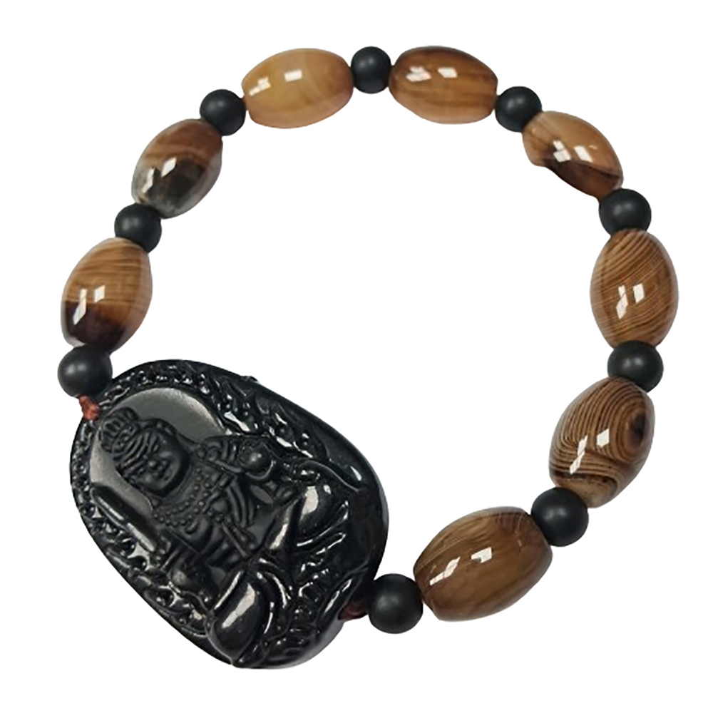 不動明王黑曜岩+玉髓手珠【十方】140588