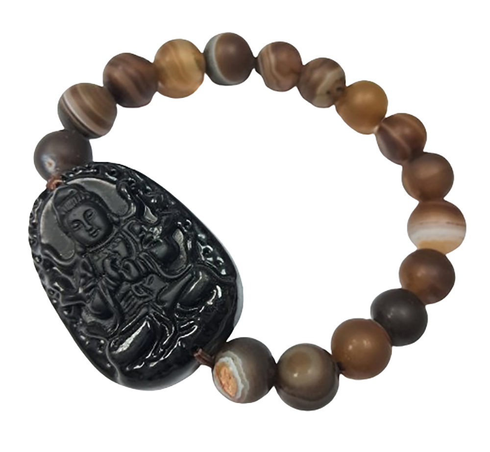 大日如來{黑曜石}+玉髓手珠10mm【十方】142898