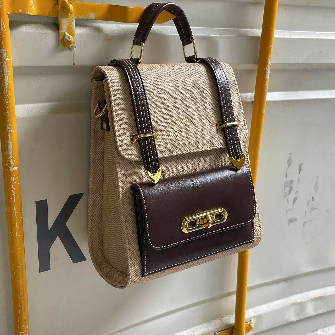 復古經典後背包 (亞麻)