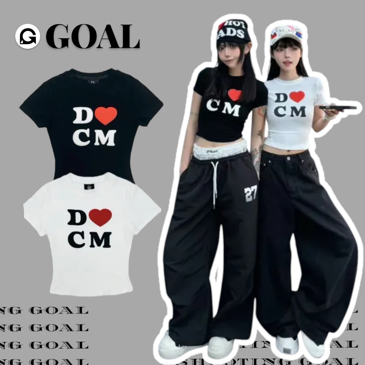(GOAL) DCM LOVE 發泡字體 縮腰身 短版短袖 顯瘦