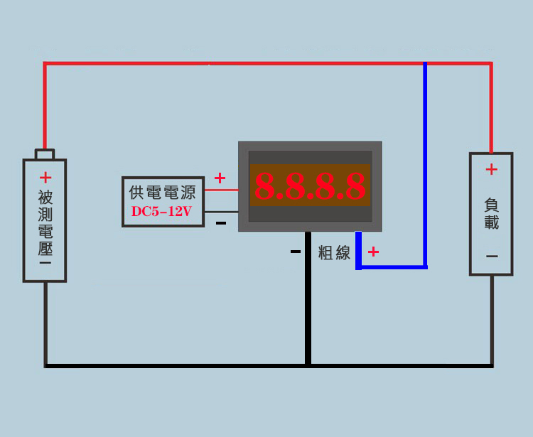 負電壓四位直流數顯電壓表,接線說明