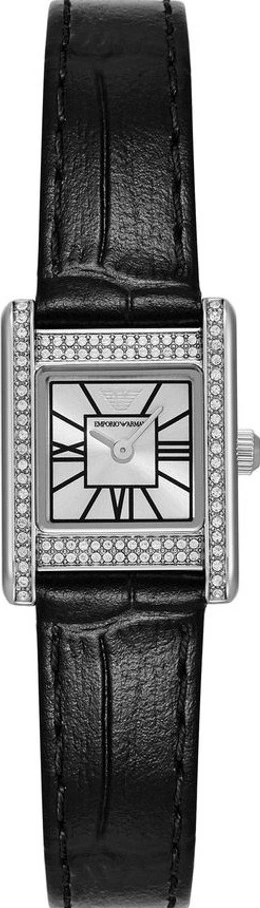 萬年鐘錶 - ARMANI  亞曼尼 精品腕錶  晶鑽方形羅馬時標皮革女錶 AR11660 錶徑20MM