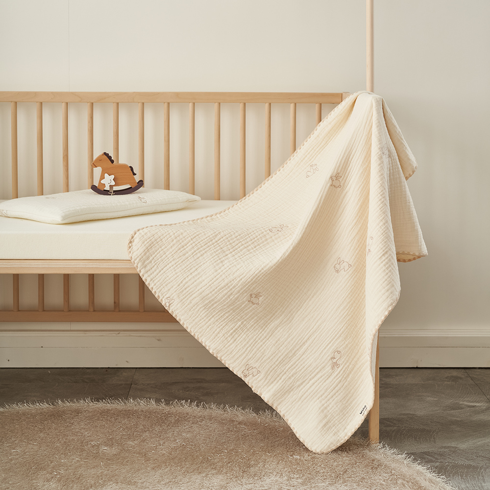 lolbaby韓國 100%天然植物棉六層紗蓋毯M｜茶兔兔