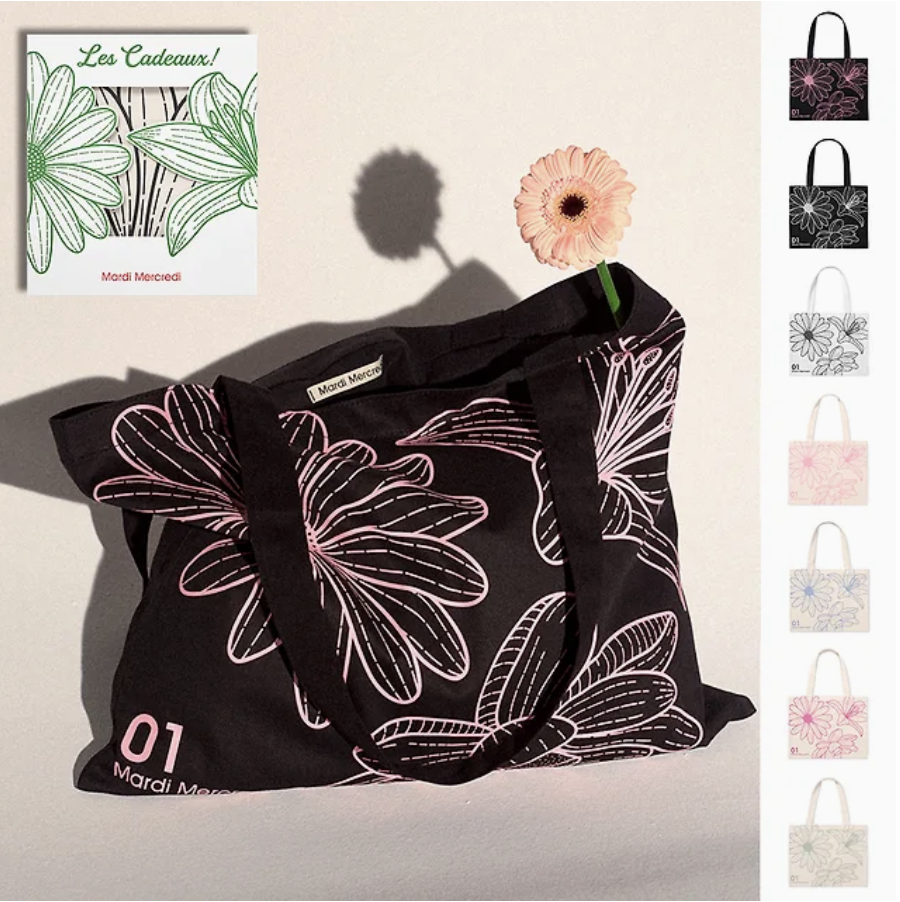 ★Mardi Mercredi★ CANVAS BAG TRIPLE FLOWER CANVAS BAG TRIPLE FLOWER_BLACK WHITE - MARDI MERCREDI