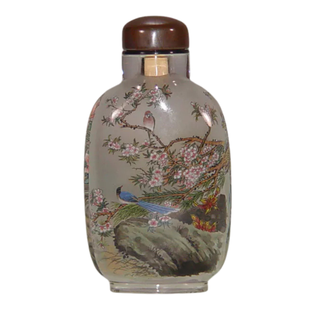 春圖花鳥鼻煙壺 花鳥共舞詮釋春日生機與雅趣