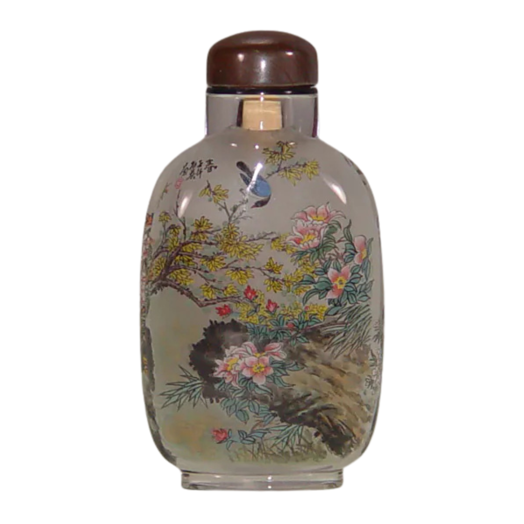 春圖花鳥鼻煙壺 花鳥共舞詮釋春日生機與雅趣