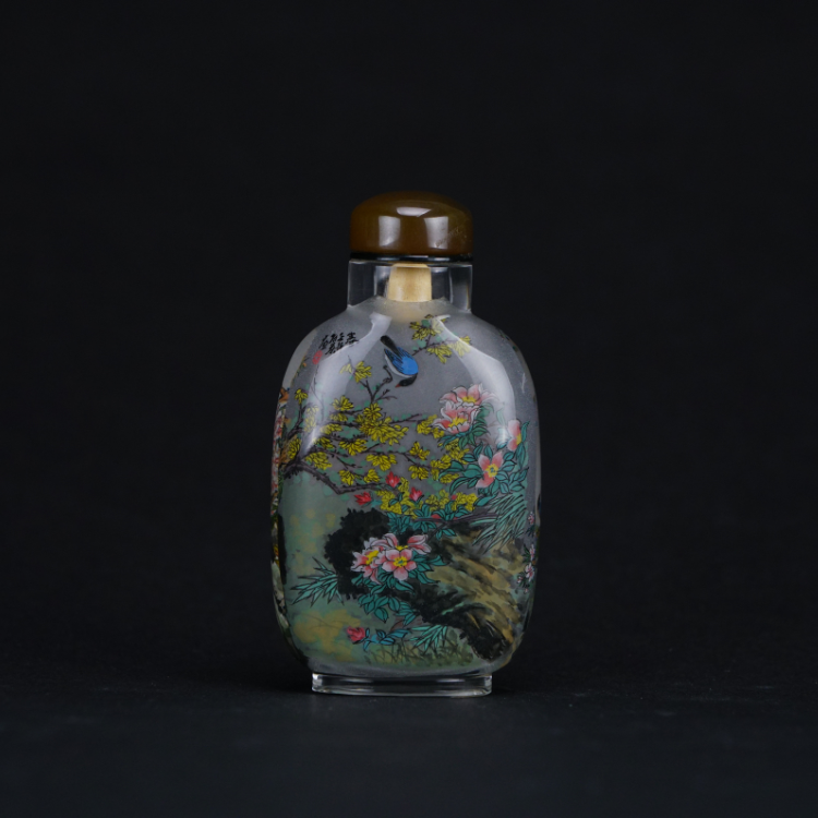 鹿港窯典藏級內畫工藝｜春圖花鳥鼻煙壺 花鳥共舞詮釋春日生機與雅趣