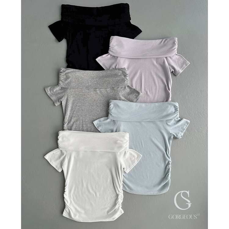 G2025 現貨「 一字領側抓皺上衣」