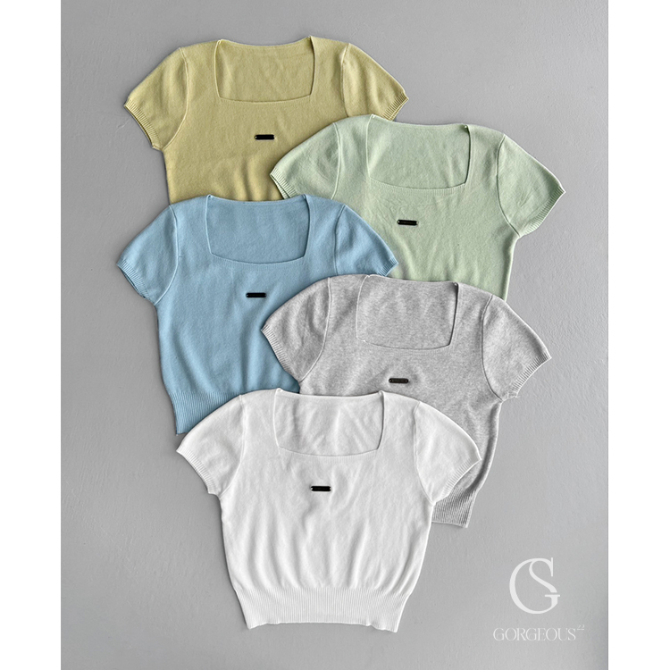 G9578 現貨「方領針織短袖上衣」