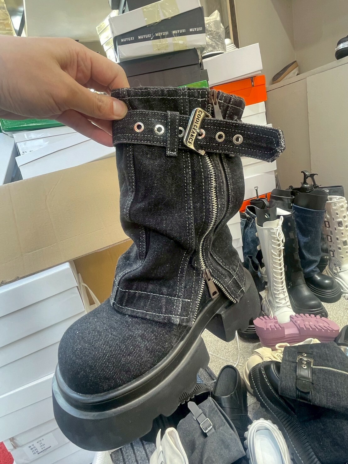 牛仔襪套厚底靴