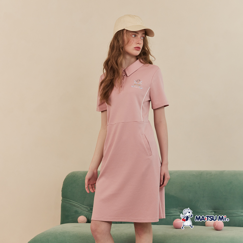 MA‧TSU Mi 運動風瑪娃與曲棍球電繡設計洋裝(粉.深藍)