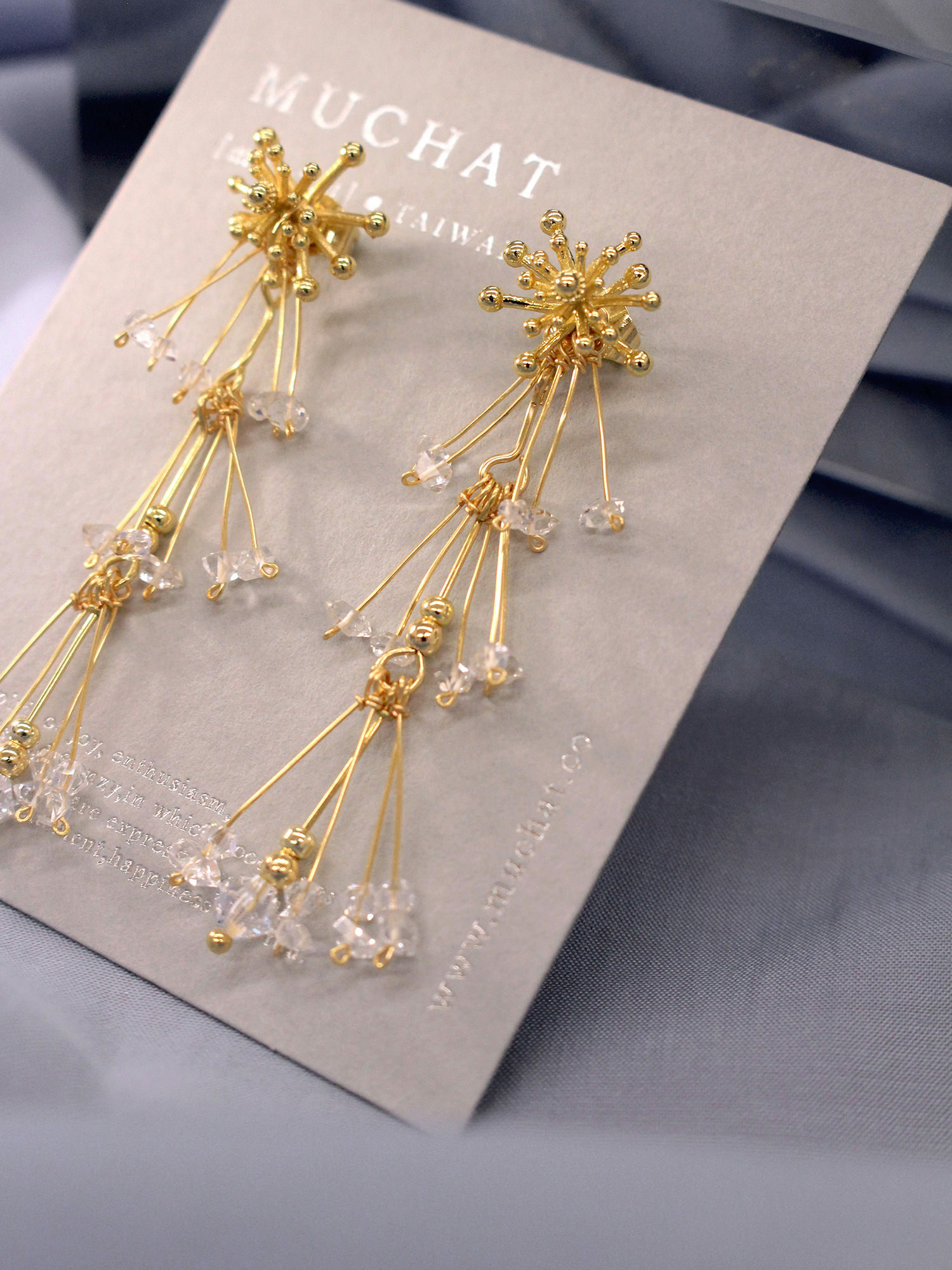晨暮。(3way)MUCHAT手作14KGP施華洛水晶煙花純銀針耳環