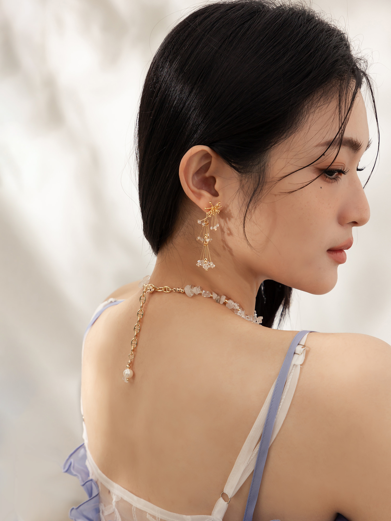 晨暮。(3way)MUCHAT手作14KGP施華洛水晶煙花純銀針耳環