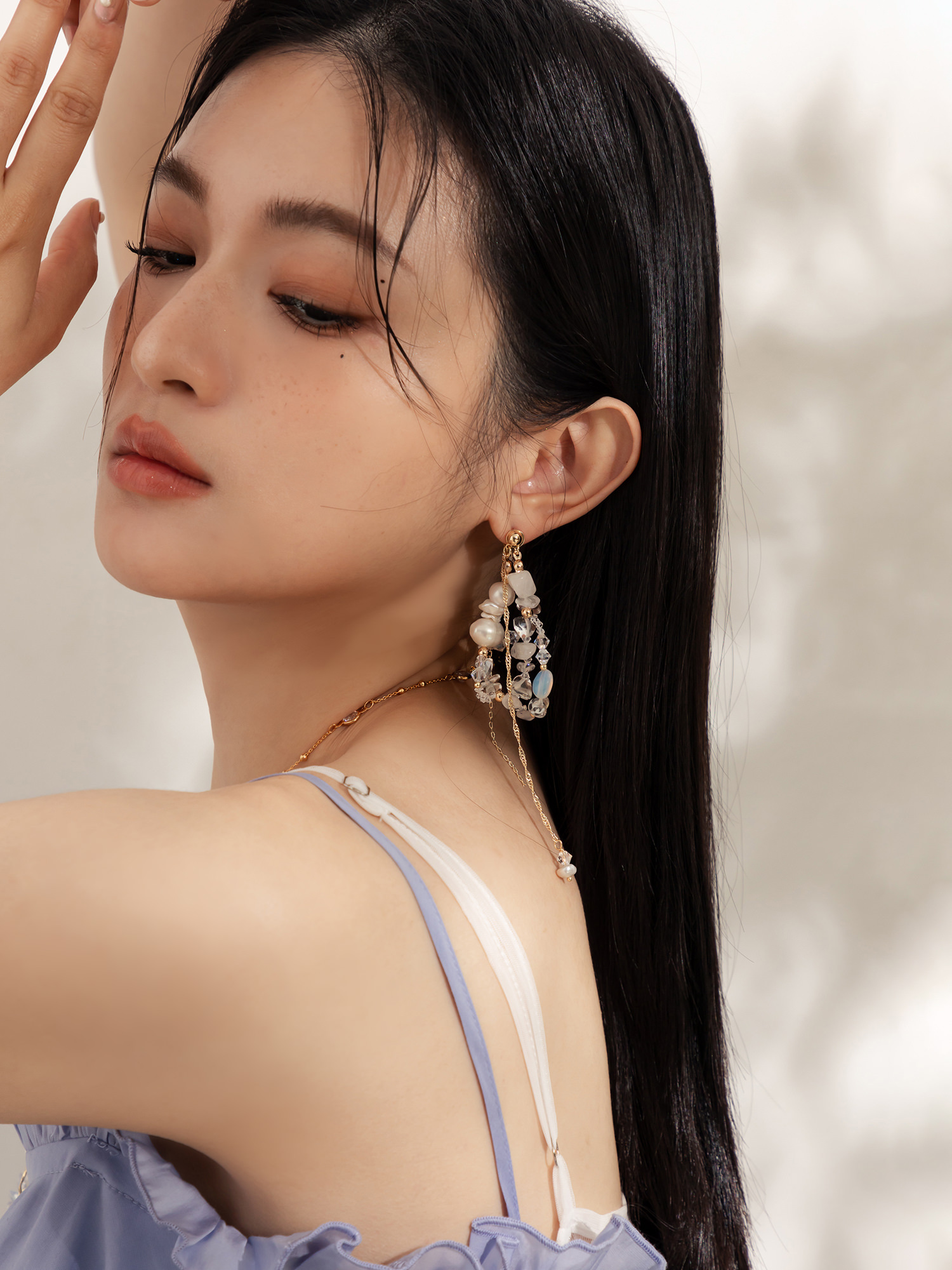 晨暮。(3way)MUCHAT手作14KGP施華洛珍珠蛋白純銀針耳環