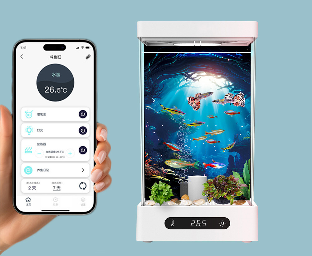 可設定鬥魚缸 加溫/增氧/全色域光照