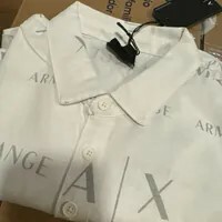 [S] ARMANI EXCHANGE OFF WHITE ALLOVER LOGO POLO SHIRT, 7VZFFL-ZJH4Z-21CD (SAX338)